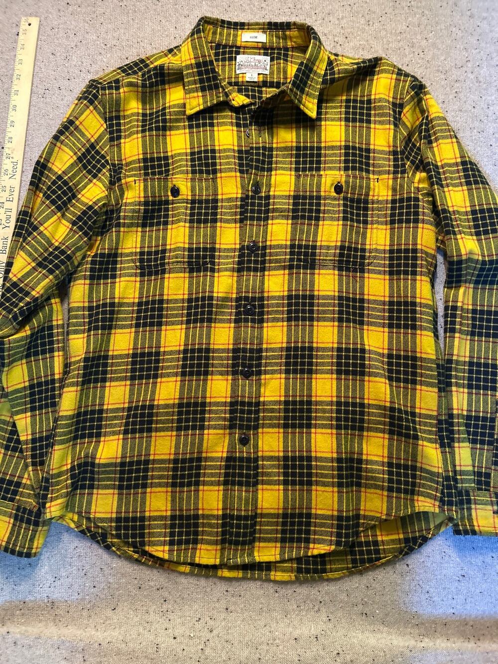 J. Crew Mid Weight Flannel Men's Large Yellow Plaid Tartan Slim